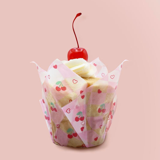 Caissettes cupcakes cerise et cœur, parfaits pour goûter d’anniversaire