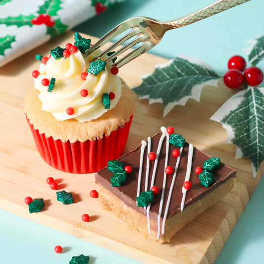 Décors en sucre motifs houx de Noël