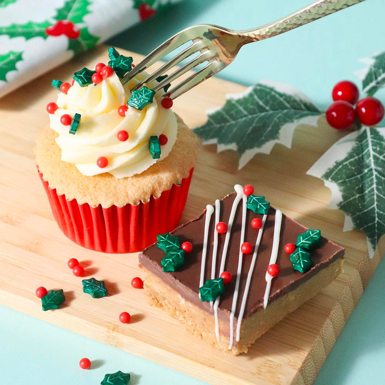 Décors en sucre motifs houx de Noël