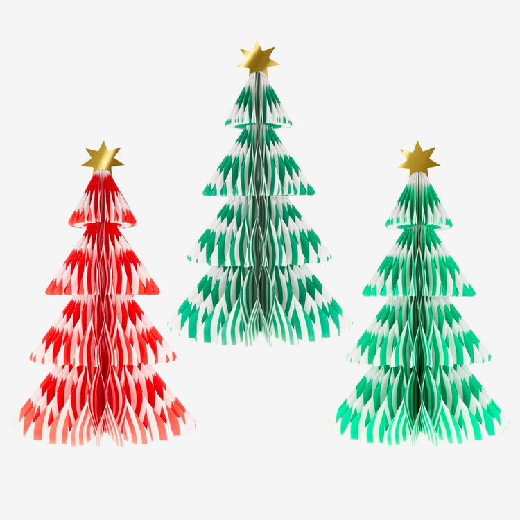 3 grands sapins de noël alvéolés colorés meri meri : décoration noël féérique