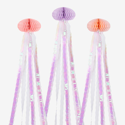3 décorations méduses en papier alvéolé, déco sous-marine