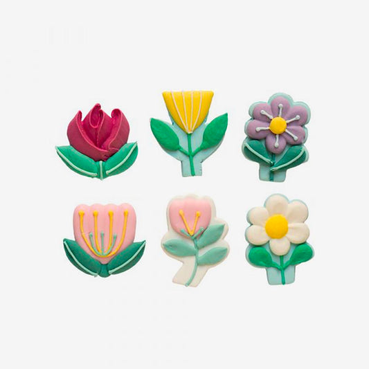 Décos en sucre fleurs colorées, pour cupcakes et gâteaux fleuris