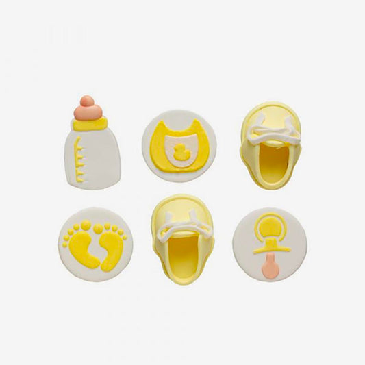 Déco en sucre gender reveal jaune, pour gâteau de fête