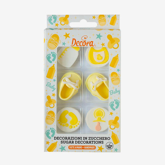 6 décorations sucre jaune, parfaites pour révélation de genre