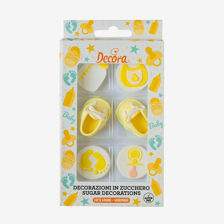 6 décorations sucre jaune, parfaites pour révélation de genre