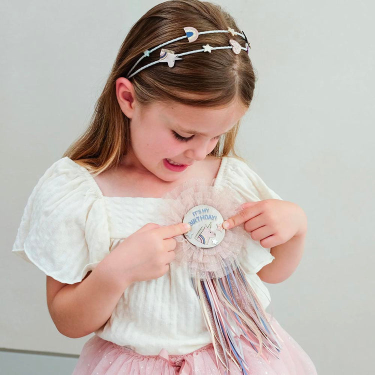 Badge Happy Birthday licorne pour anniversaire enfant