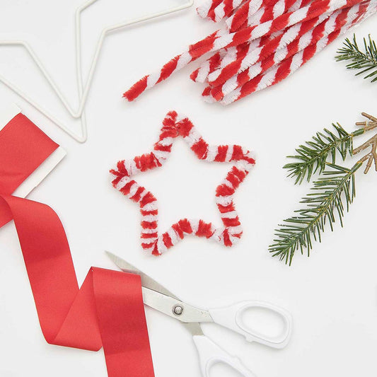 10 fils chenille rouges et blancs : accessoire pour loisirs créatifs