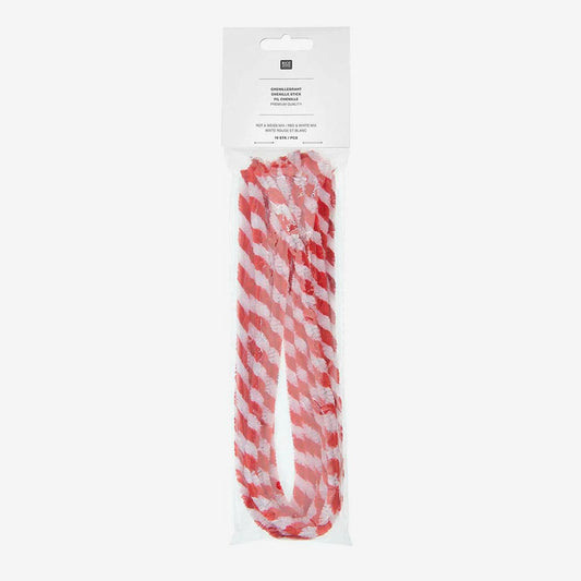 10 fils chenille rouges et blancs : accessoire pour activités manuelles