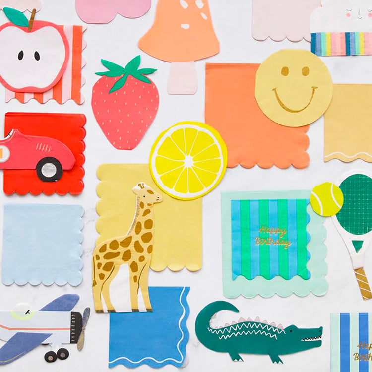 Serviettes citron, déco colorée pour un anniversaire safari ou jaune