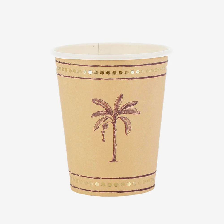 8 gobelets en carton palmier crĂšme et or pour une table chic