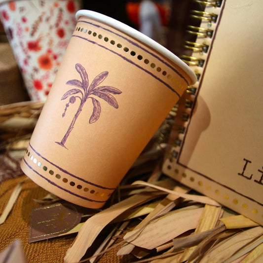 8 gobelets en carton palmier crème et or pour un baptème original