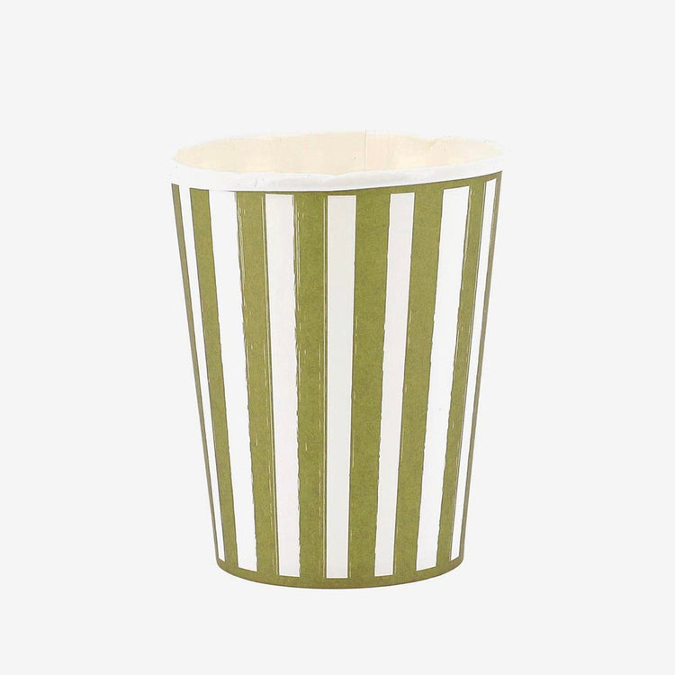 Gobelets kaki rayés pour fête nature ou thème safari