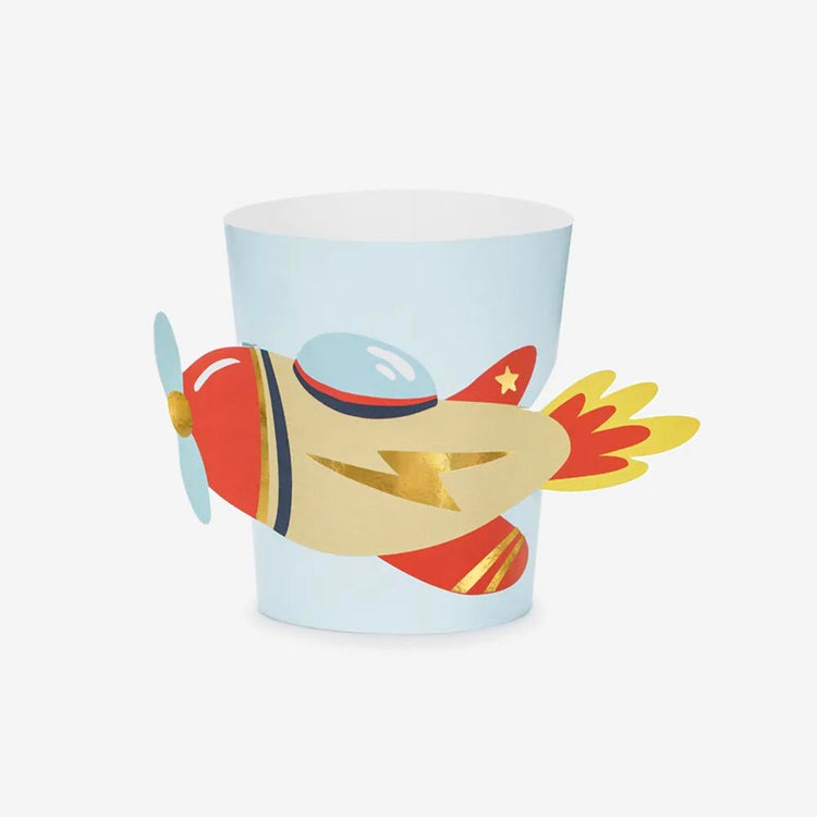 6 manchons pour gobelets avion : deco de table anniversaire enfant