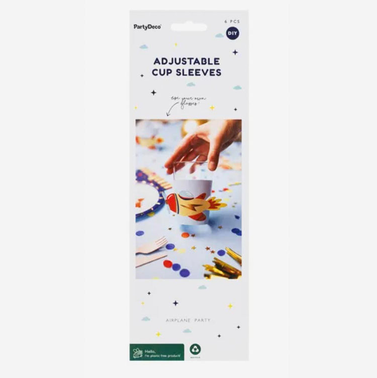 6 manchons pour gobelets avion : decoration de table enfant