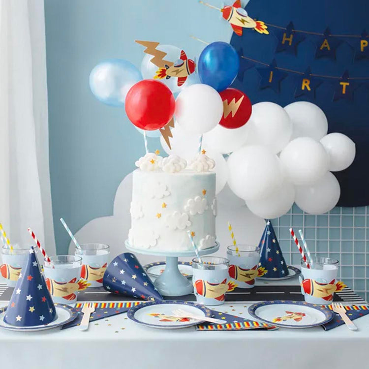 6 manchons pour gobelets avion : deco de table anniversaire garcon