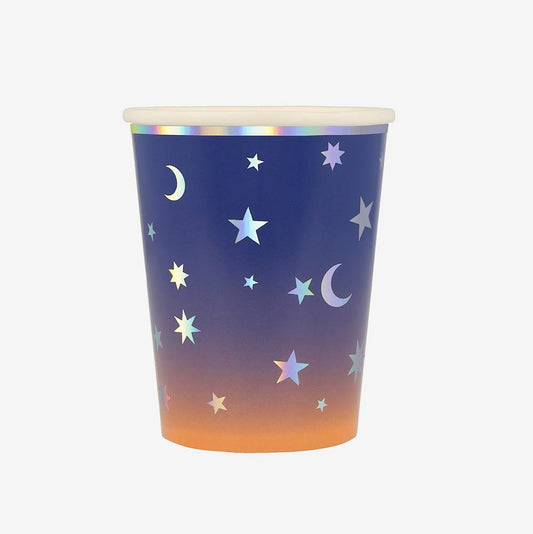 Gobelets en carton Meri Meri avec lunes et étoiles iridescentes