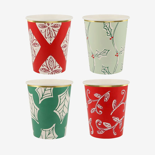 8 gobelets en carton motifs block print : deco de table Noël