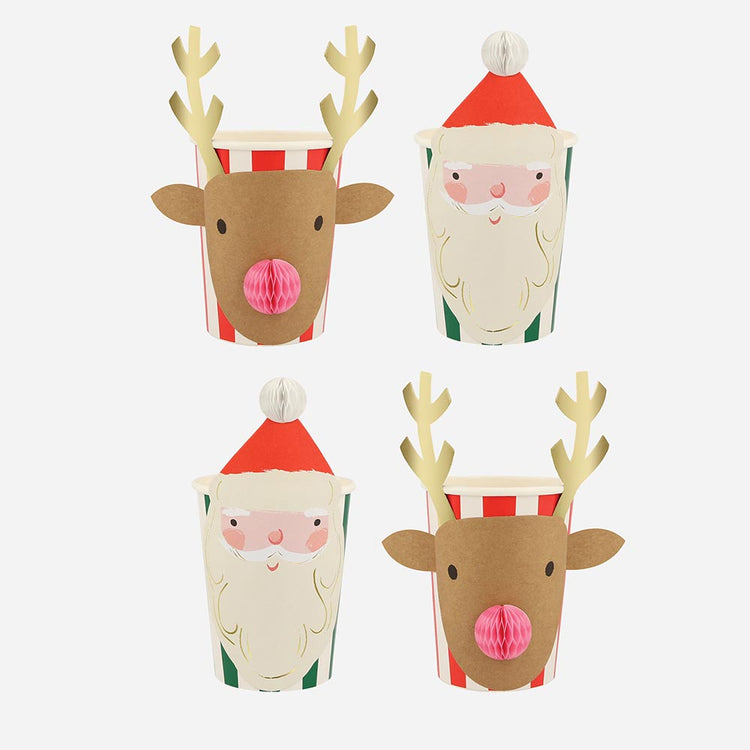 Gobelets en carton Père Noël et renne : decoration de table noel
