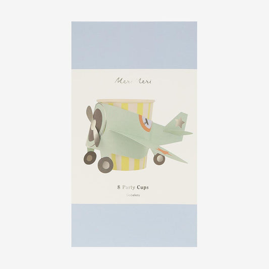 8 gobelets en carton avion, parfaits pour un anniversaire sur le thème des avions