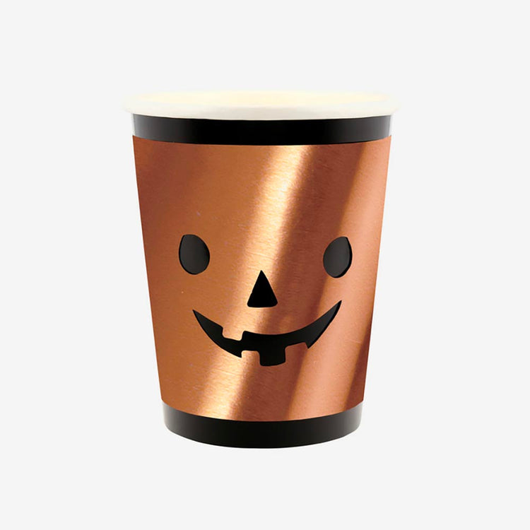 8 gobelets en carton citrouille meri meri pour déco table d'halloween mignonne un bonbon ou un sort
