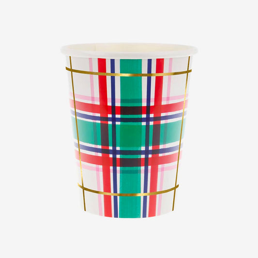 8 gobelets en carton motifs tartan meri meri pour décoration noël