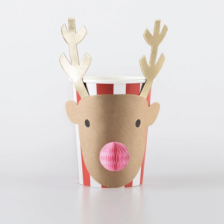 Gobelets en carton : motifs Père Noël et renne pour Noël