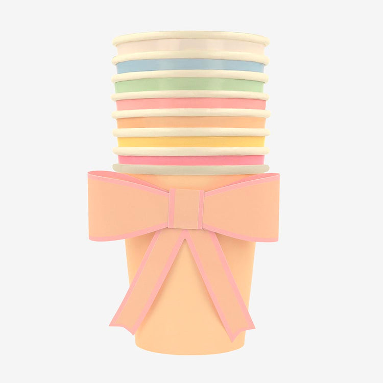 8 gobelets nœuds pastel : deco de table baby shower fille