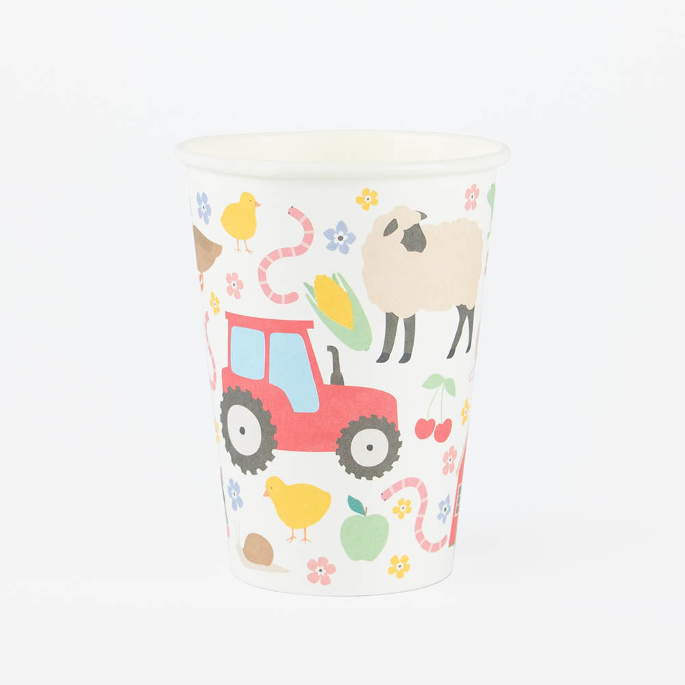 Gobelets animaux de la ferme pour fête rustique enfant