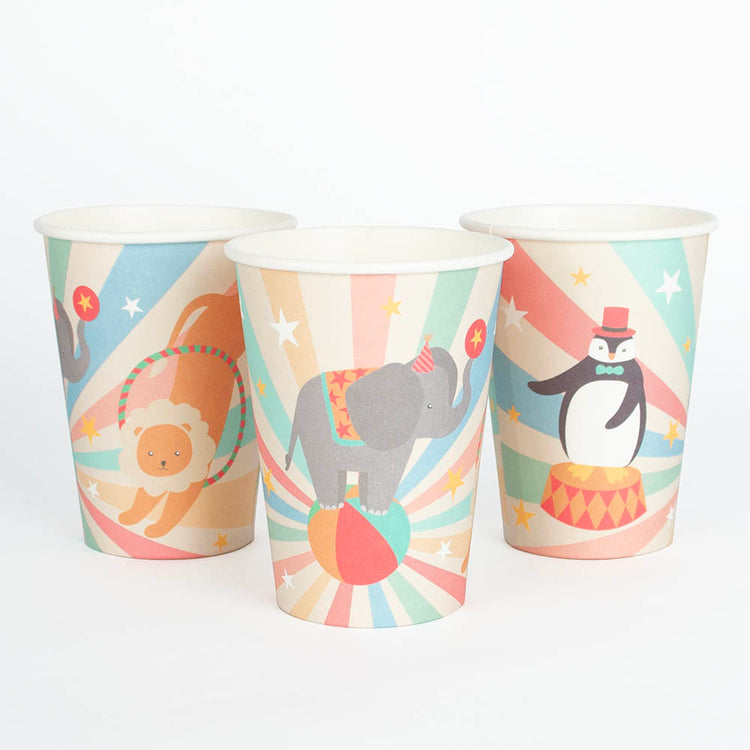 Gobelets thème cirque, pour goûter d’anniversaire festif