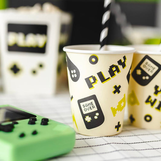 6 gobelets en carton jeux vidéo : deco de table anniversaire ado