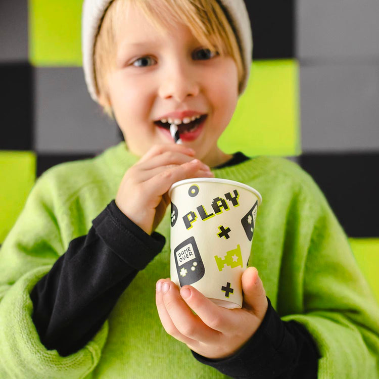 6 gobelets en carton jeux vidéo : decoration de table fete garcon