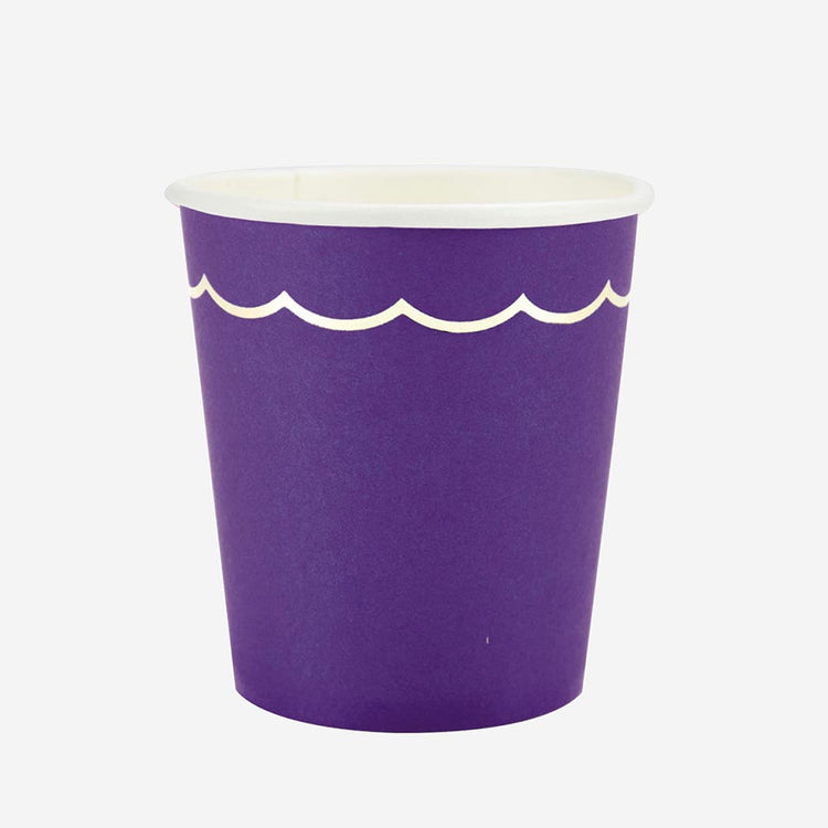 Gobelet carton de couleur violette avec feston doré