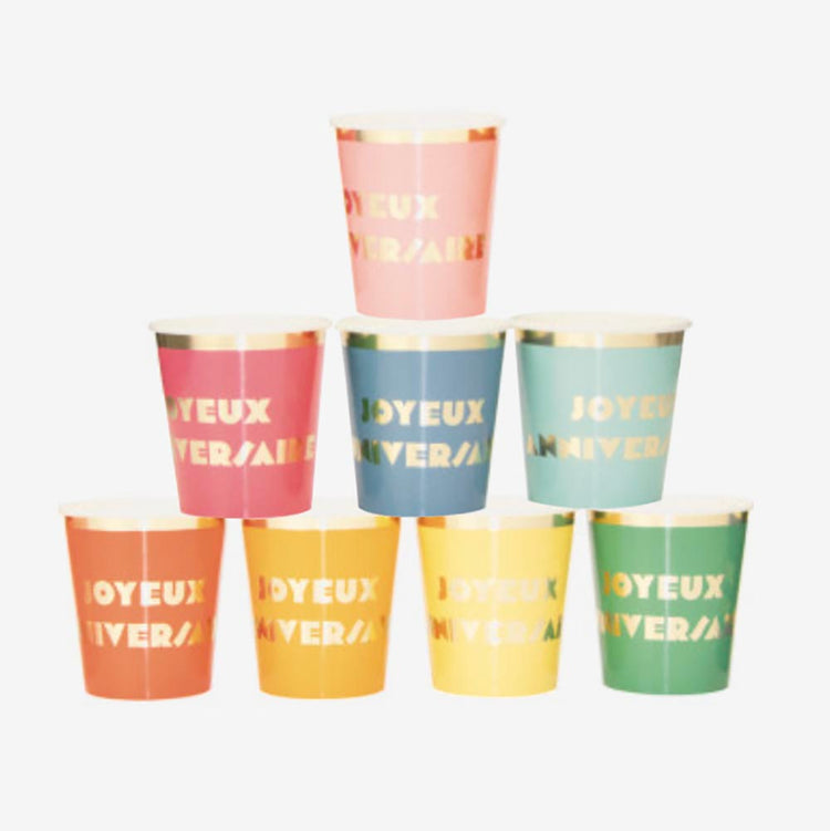 Gobelets carton Joyeux anniversaire - décoration de table anniversaire