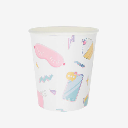8 gobelets en carton pyjama party : deco de table anniversaire ado
