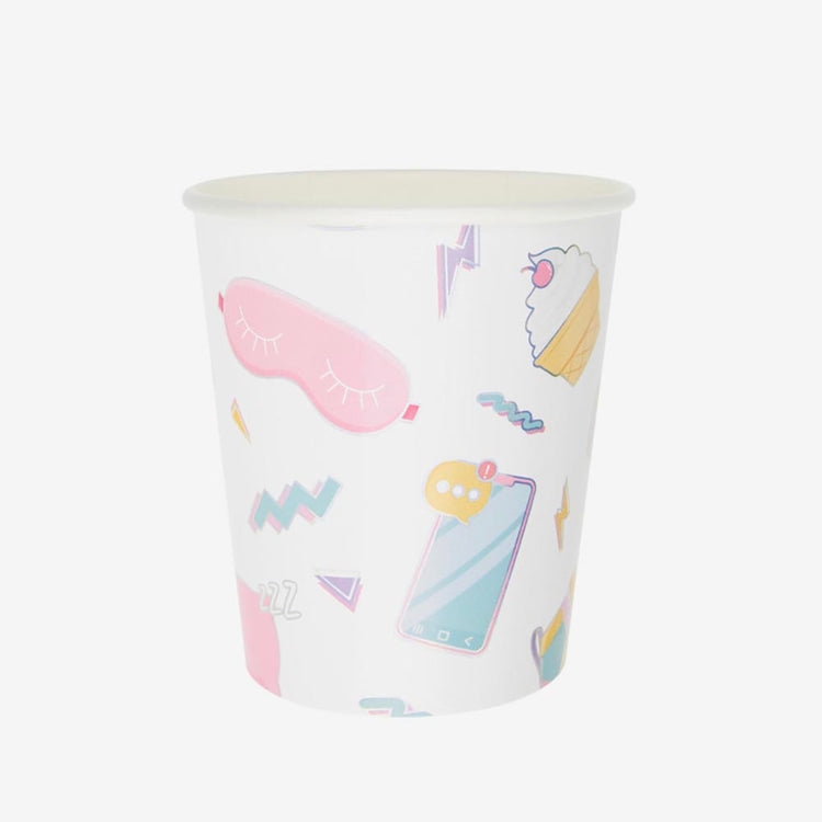 8 gobelets en carton pyjama party : deco de table anniversaire ado