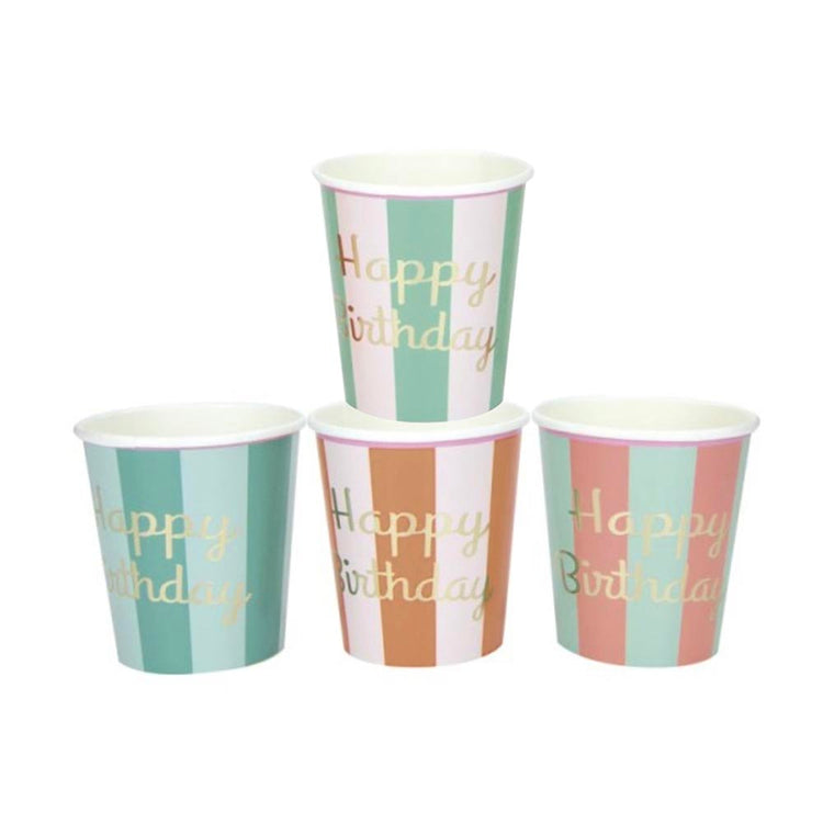 gobelets happy birthday pastel rayure vaisselle en carton anniversaire coloré