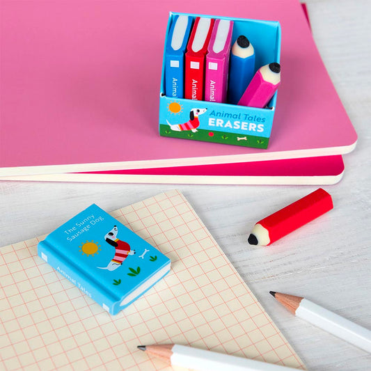 Gommes livres et crayons : idée cadeau pochette surprise anniversaire enfant