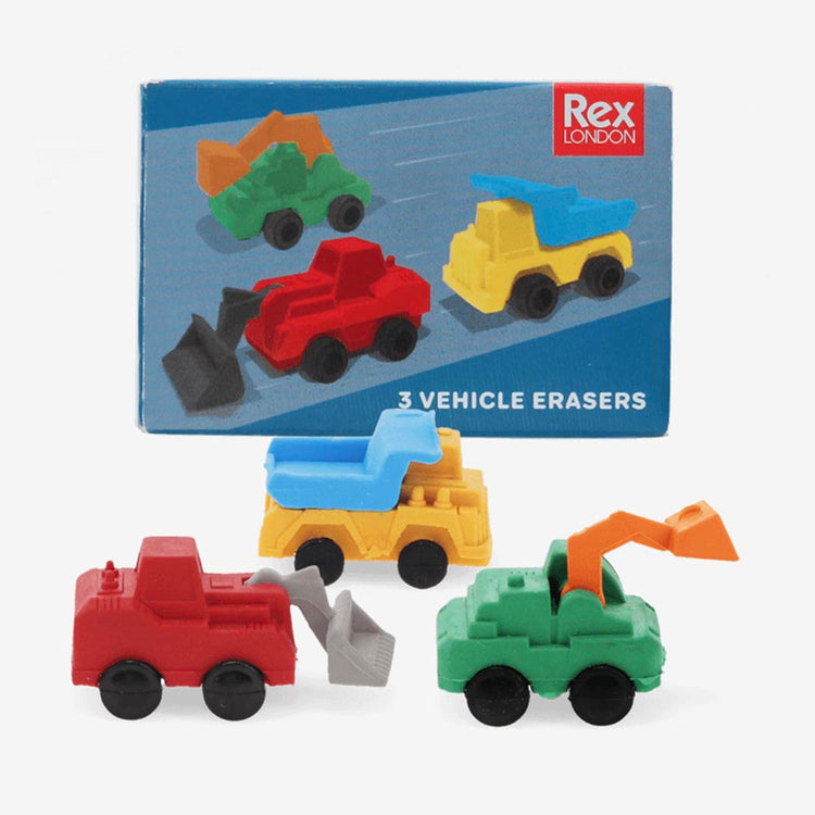 3 gommes véhicules de chantier pour pochette surprise anniversaire chantier ou calendrier enfant