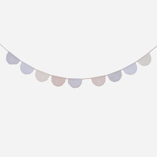 Guirlande fanions Hello Baby en tissu pour deco baby shower