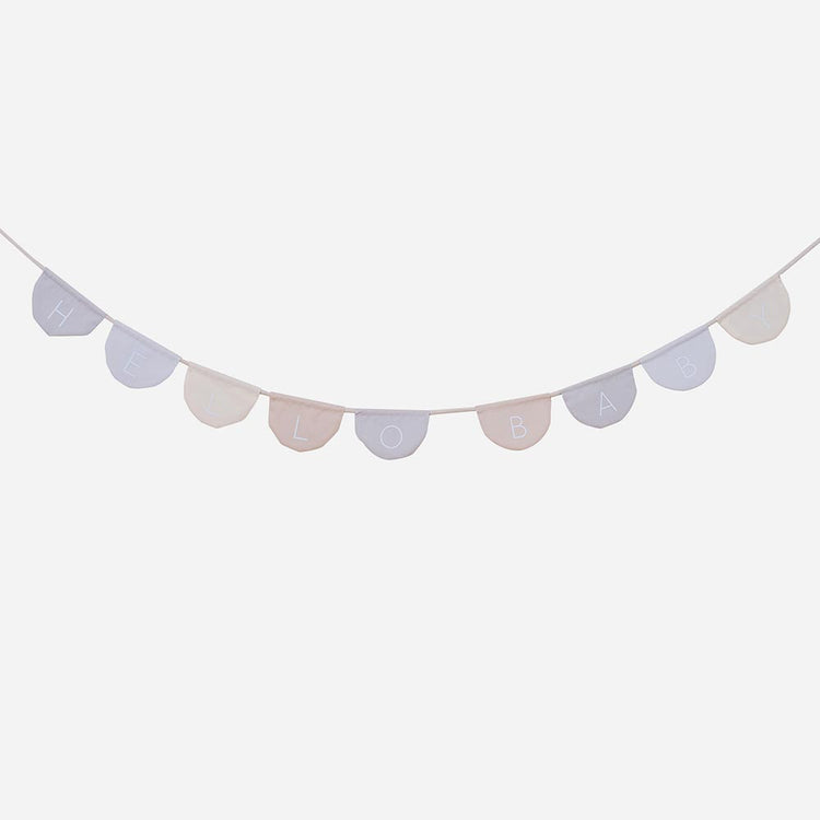 Guirlande fanions Hello Baby en tissu pour deco baby shower