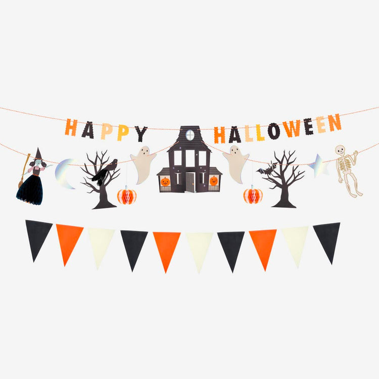 guirlande halloween géante vec forme, boule alveole et fanion pour une superbe deco halloween meri meri