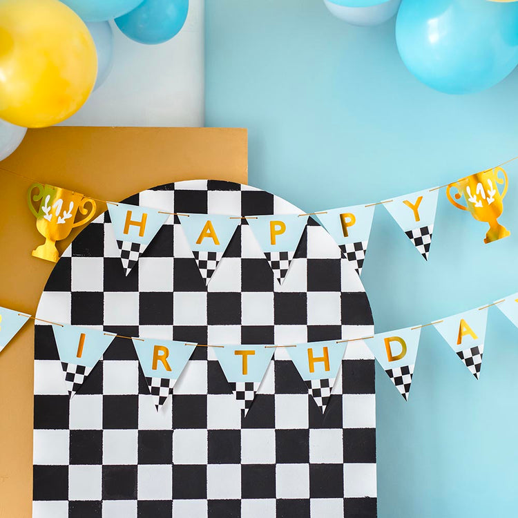 Guirlande Happy birthday voiture de course : decoration anniversaire
