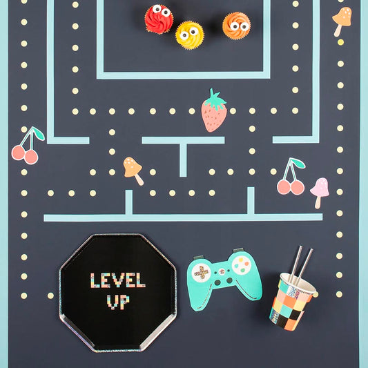 Assiettes gamer colorées, ambiance ludique pour fête