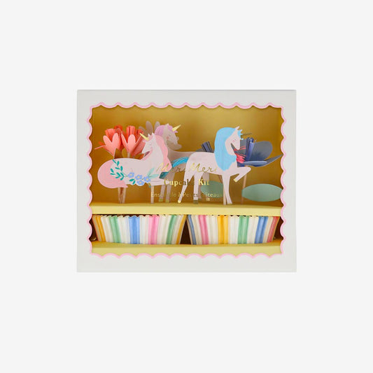 Kit cupcakes licorne poétique, caissettes et piques féeriques