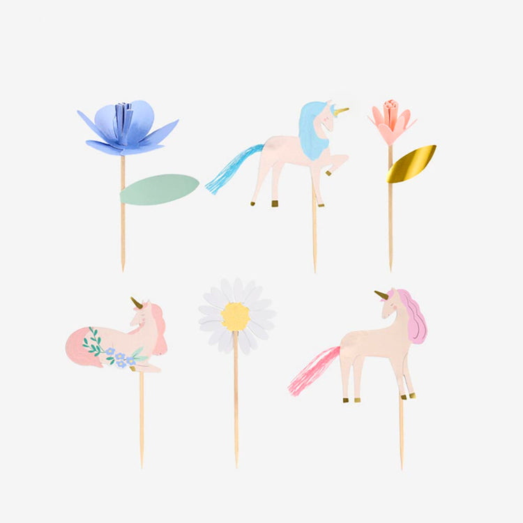 Caissettes et toppers licorne poétique, déco sucrée magique