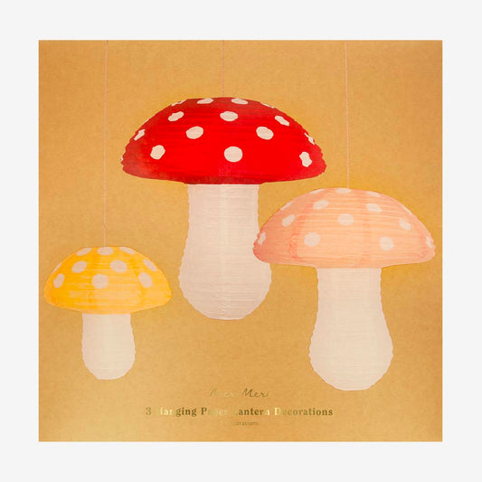 3 lanternes en papier Champignons : decoration anniversaire foret