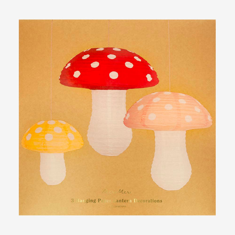 3 lanternes en papier Champignons : decoration anniversaire foret