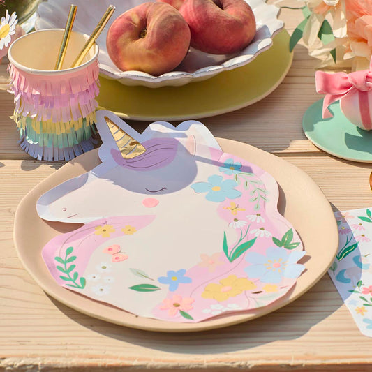 8 assiettes carton licorne, déco féerique pour anniversaire licorne