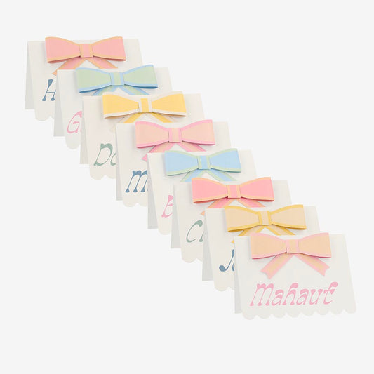 Marque-places nœud pastel : decoration bapteme enfant