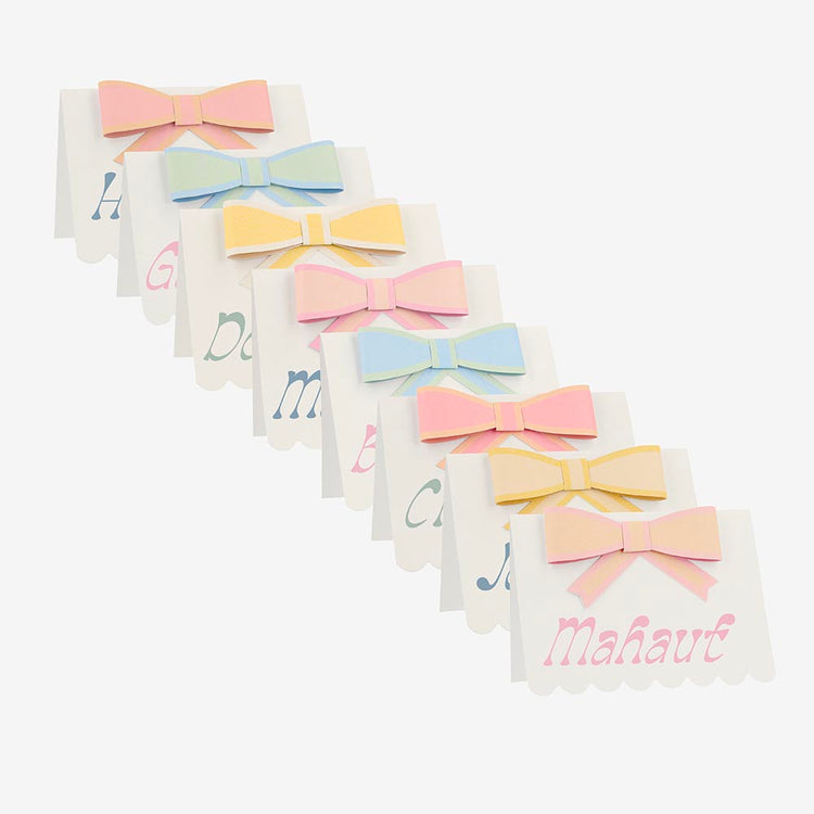Marque-places nœud pastel : decoration bapteme enfant